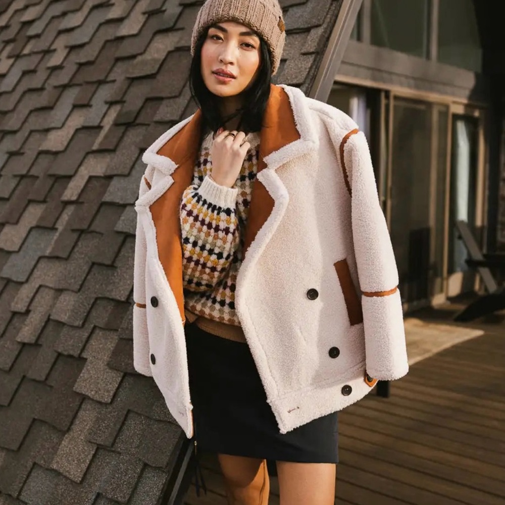 Women's Cream and Brown Pea Coat